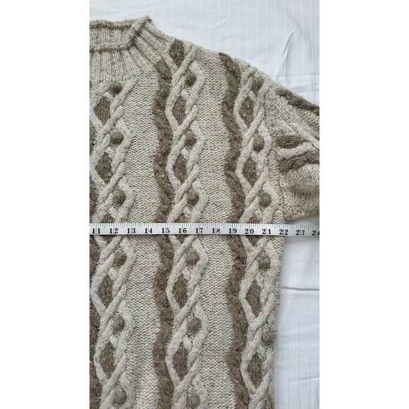 Vintage Moda Int’l Coogi Style Chunky Knit Oversized Sweater Large Tan Cream - Picture 5 of 7